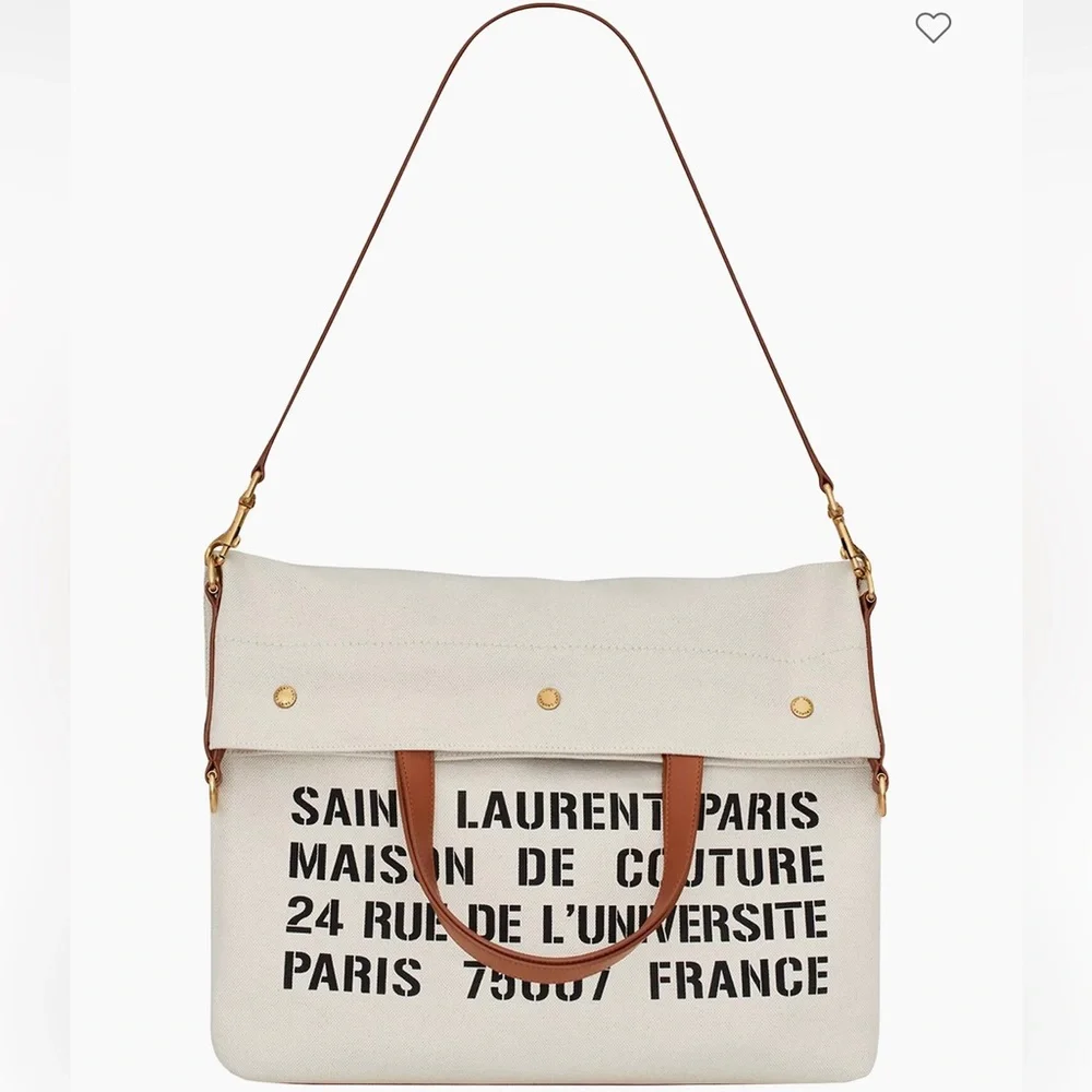 NWT Saint Laurent Universite North South Foldable Tote Bag Canvas Smooth Leather - Picture 7 of 16